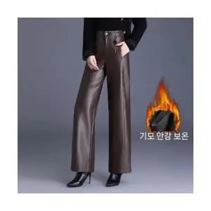 여자 겨울 큐롯팬츠 와이드 바지 PU가죽 하이웨스트 보온 슬림핏 캐주얼 기모 SPO마켓4
