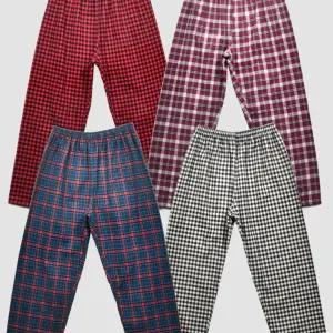 체크 패턴 기모 선염 여성 면 9부 파자마여자바지 수바지 고무줄 패션 잠옷 겨울 밴드