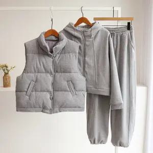 [잇수다] 센저닌 패딩 조끼 + 융기모 후드 + 밴딩 팬츠 세트