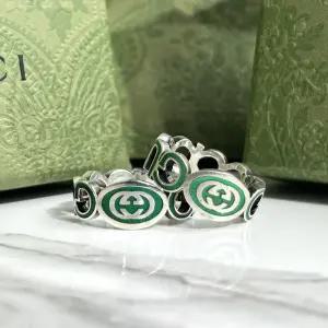 753640 J8410 8414 에나멜 그린 실버 인터로킹 G 명품 주얼리 반지