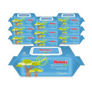 NEW 하기스 모이스쳐케어 플러스 물티슈 캡형 72매, 10입, 1개