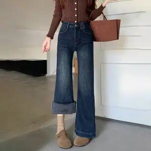 R7083 / 토보샵 겨울 융 기모 세미 부츠컷 청바지 여성