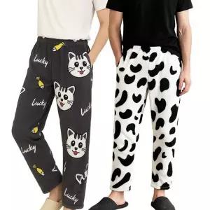 남성용 1+1 부드러운 밍크 수면바지 주머니 잠옷 2p