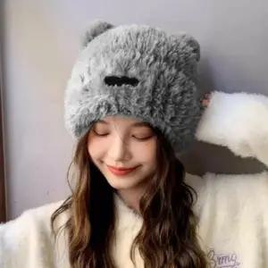 여성 귀달린 스타일 비니 곰돌이 방한 고품질 보온 0M