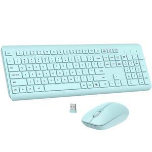 무선 키보드와 마우스 콤보, 풀사이즈 무소음 인체공학적 마우스, 긴 배터리 수명, 광학 컴퓨터, Mac, 노트북, PC, Windows용 2.4G 랙 프리 키보드(녹색)