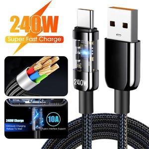 0.25/1/1.5/2m 240W PD USB A to 타입 C 고속 충전 데이터 케이블 투명 라인 안드로이드 퀵 차지 코드