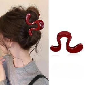 머리카락 집게핀 샤크클립 여성용 고급 헤어핀 뒷머리 심플 레드 액세서리 스타일링 도구