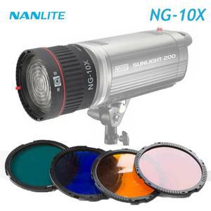 Nanlite Nanguang NG-10X 프레넬 렌즈, Bowens-fit LED 조명용 키트, 4 가지 색상 필터, 10-40 ° 5X 초점
