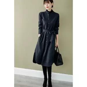 여성원피스 가을 겨울 셔츠 카라 허리벨트 캐주얼 미디 원피스 힛템