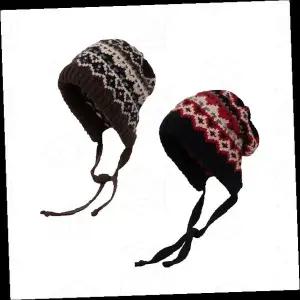 노르딕 니트 귀달이 모자 겨울 방한 비니 패턴 후드 끈달린 여성 털모자