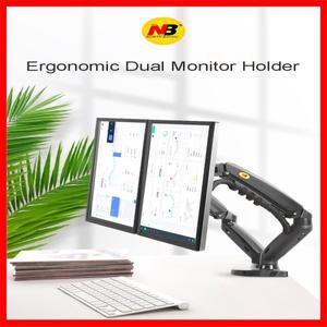 NB F160 가스 스프링 데스크탑 듀얼 모니터 홀더 암, USB3.0 마운트 브래킷 2 개 포함, 17 인치-27 인치,