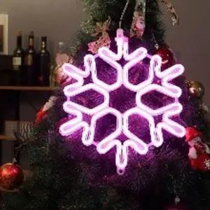 ( )LED 크리스마스 트리 전구 조명 눈꽃 네온플렉스 40Cm 무점멸 핑크 DC24V 트리구 장식