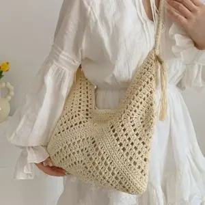 테슬 숄더 니트 그물 왕골 라탄 가방 여름 미니 가죽