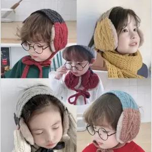 아동 배색 니트퍼 귀도리 귀마개 목도리 머플러 남아 여아 어린이