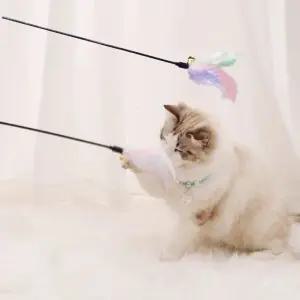 고품질 고양이용품 무지개 깃털 장난감 반려동물 방울 낚시대 (WFFUN4T)
