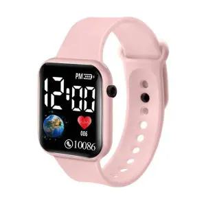 컬러 손목시계 학생용 전자 시계 남녀 공용 사각 디자인 LED