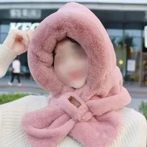 포근한 밍크 털모자 목도리 일체형 겨울 방한모자 후드목도리 밍크털모자 털귀마개 겨울 털목도리 털모자