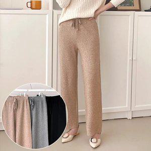 델라 니트 팬츠 3color 밴딩 와이드 핏 바지 가을 겨울 도톰 베이직 트레이닝