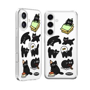 최신 귀여운 갤럭시 아이폰 투명 젤리 케이스 까망 고양이 / 핸드폰케이스 S25 S24 S2