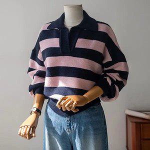 (안나앤모드) A. 밀키 배색 카라 니트[니트D0822R03]