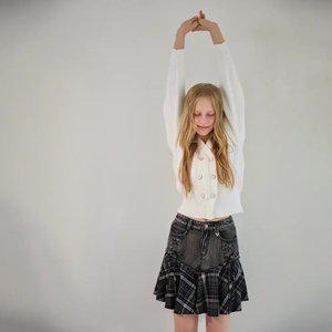 [BLUE LABEL] 레이스업 체크 믹스 데님스커트 ER4ODS