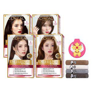 로레알파리 엑셀랑스 크림 염모제 4개 + 스누피 타올 3장(색상 랜덤) + 네티 빗