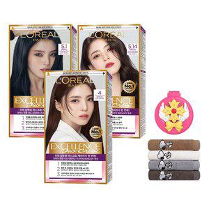 로레알파리 엑셀랑스 듀오 크림 염모제 3개 + 스누피 타올 2장(색상 랜덤) + 네티 빗
