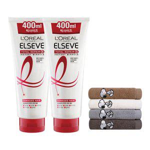 로레알파리 토탈리페어5 헤어팩 빅사이즈 400ml 2개 + 스누피 타올 1장(색상 랜덤)