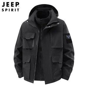 JEEPspirit 남성 3-in-1 두꺼워진 분리형 따뜻한 재킷 가을 겨울 2피스 세트
