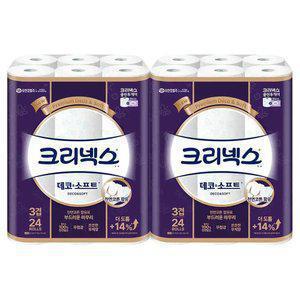 [T감사제 가격 24,900원] 크리넥스 3겹 데코&소프트, 28m, 24롤, 2개