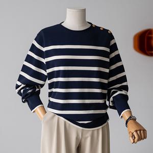 (안나앤플러스) 스트라이프 버튼 니트[니트CSQ23] 빅사이즈