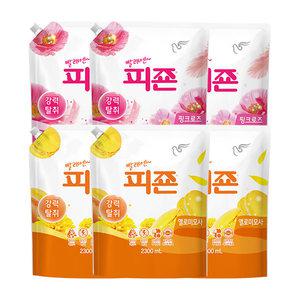 피죤 섬유유연제 리필 핑크로즈, 2.3L, 3개 + 옐로우미모사, 2.3L, 3개