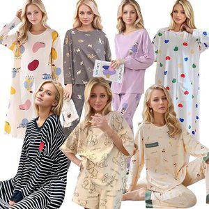 신상품 입고 여성 사계절 잠옷 반팔 원피스 세트 홈웨어 파자마 커플 남성