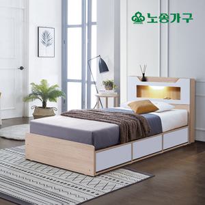 [노송가구] LED조명16종 수납형 3단서랍 국산 침대프레임SS Q 매트리스 추가구성