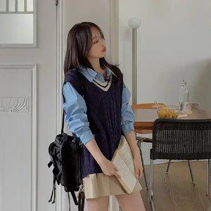 [제작/빅사이즈]이블렛 아렌든 배색 니트 베스트 제이스타일