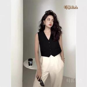 여성정장조끼 여자 크롭 짧은 숏 얇은 흰색 블랙 조끼 에코퍼 티류으스
