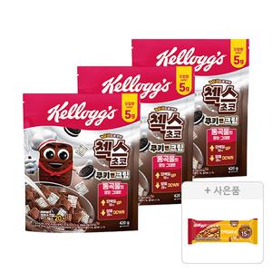 켈로그 첵스초코 쿠키앤크림 420g, 3개 + 증정(단백질바K 50g, 1개)