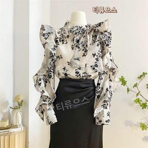 프렌치 레이스 소매 셔링 여신 소개팅 선 미팅 고급스러운 청담맘 학부모 블라우스 티