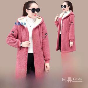 티류으스 여성 후드자켓 부클 롱 집업 점퍼 뽀글이 빅사이즈 아우터
