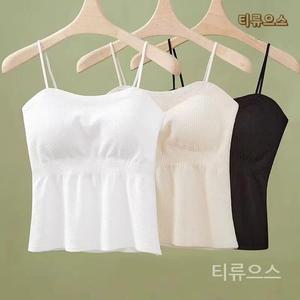 사계절 주름 슬림 가슴 패드 아름다운 등나시 탑 U라인 백리스브라탑캐미솔 일체형 티