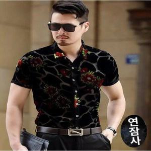 댄스스포츠 남자 댄스복 슬림핏 사교복 꽃무늬 상의 망사 공연 펀칭 라틴 블라우스