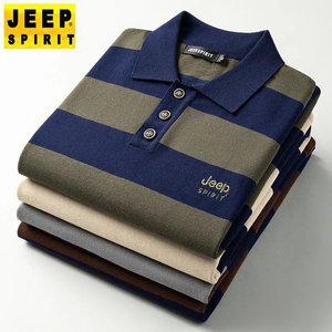JEEP SPIRIT 남성용 카라 긴팔 니트 티셔츠 가을 겨울 스트라이프 스웨터