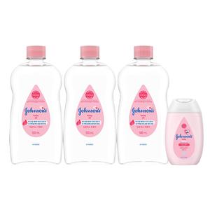 존슨즈 오일, 500ml, 3개 + 증정(핑크 로션, 100ml, 1개)