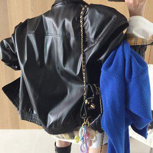 다비드 카라 오버핏 페이크 가죽 레더 가을 블루종 자켓 점퍼 (2color)