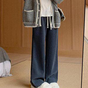 여성 겨울 기모 골덴바지 키작녀 와이드 밴딩 코듀로이팬츠