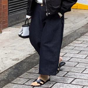 진청 탄탄 절개 코튼 뒷밴딩 와이드팬츠 (one color)