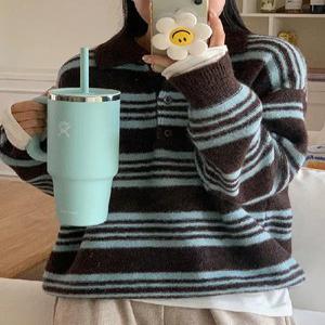 초코핑 배색 럭비 카라 니트 (2color)