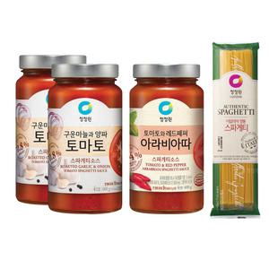 청정원 파스타소스, 토마토, 600g, 2개, + 아라비아따, 600g, 1개 + 스파게티면, 500g