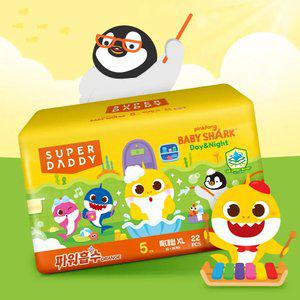 아기상어X슈퍼대디 파워흡수 오렌지 팬티형 기저귀 4팩+치즈 타포린백 증정