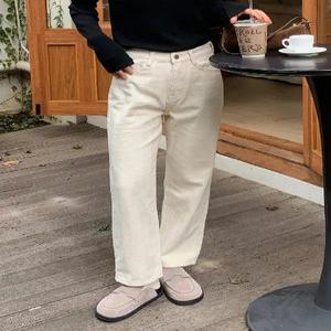 8087 네츄럴크림 기모 헤링본 일자핏 코튼 팬츠 (one color)